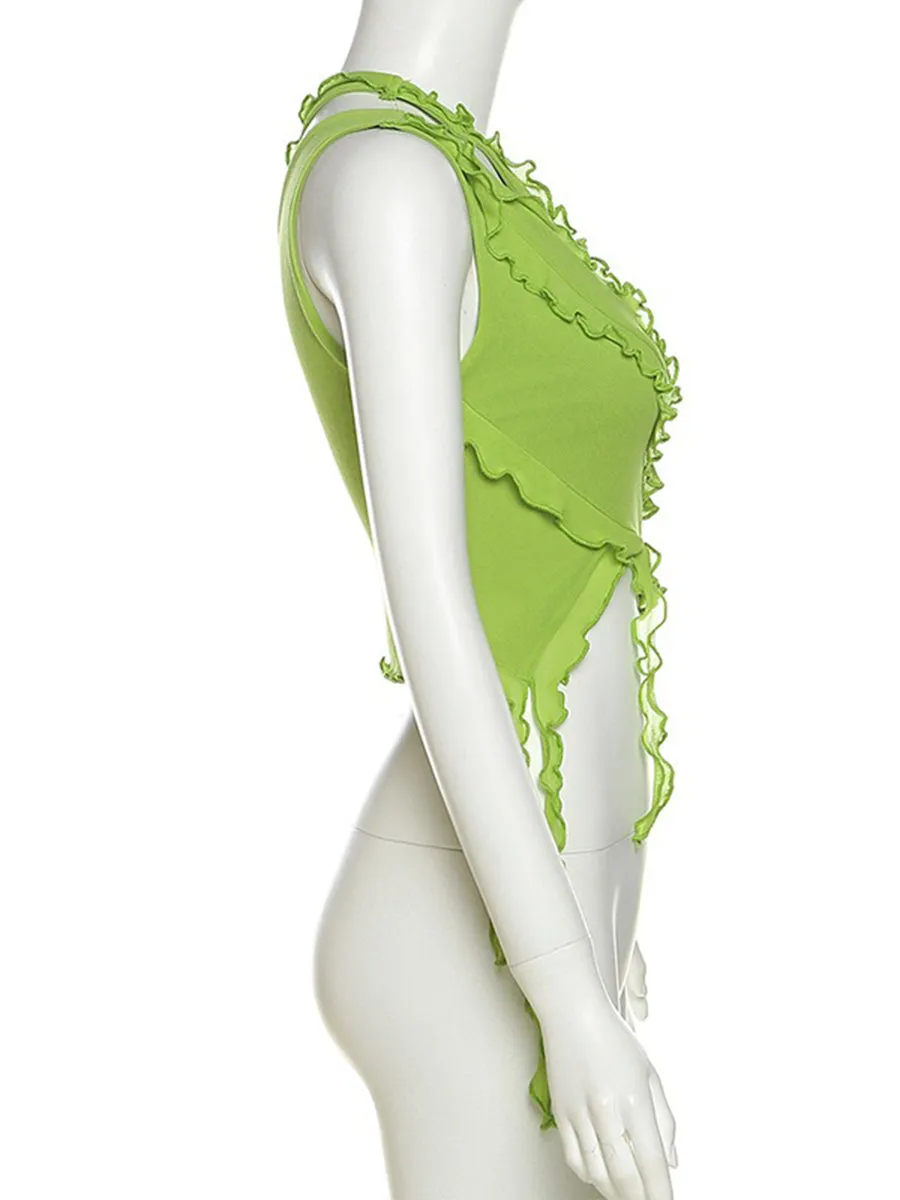 Solid Color Irregular Cutout One-Shoulder Top