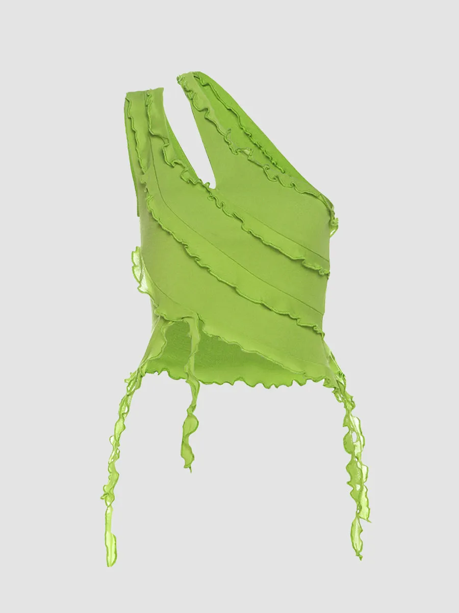 Solid Color Irregular Cutout One-Shoulder Top