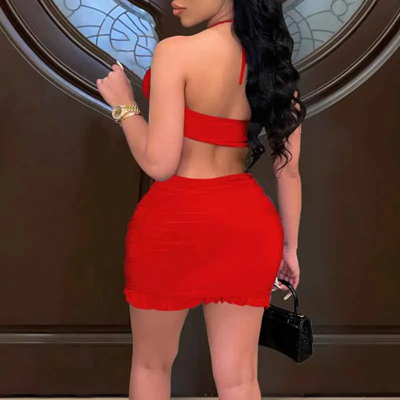 Solid Halter Tube Top & Skirt Set