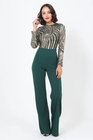 Sophisticated Gold Sequins Bodice Jumpsuit