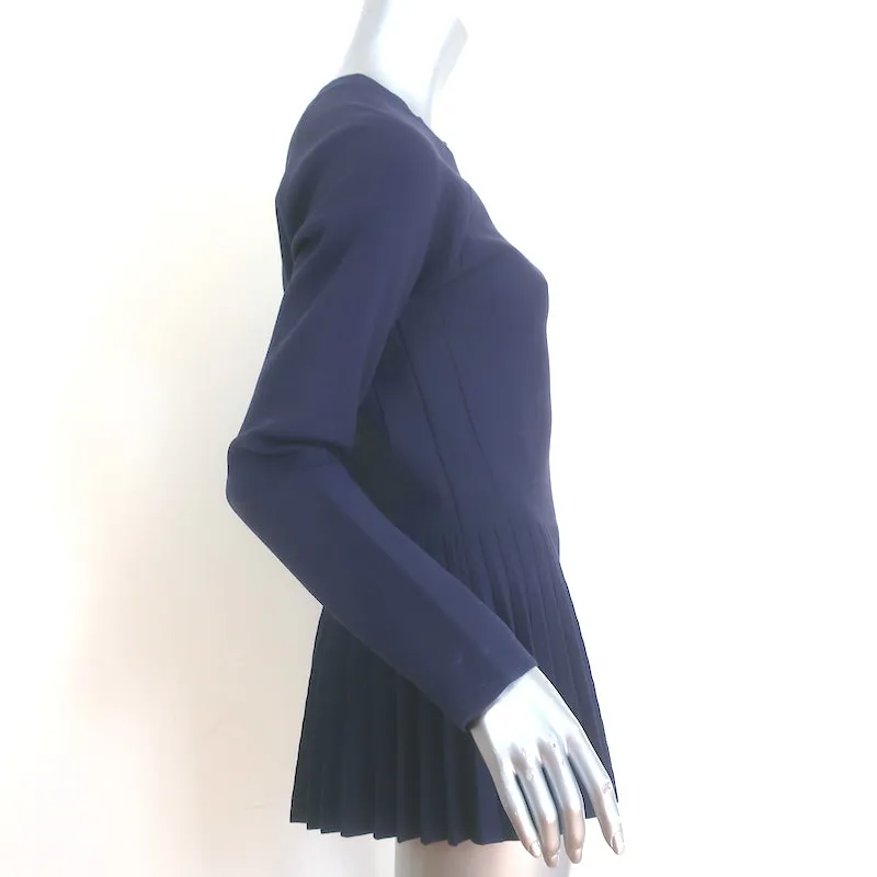 Sportmax Pleated Peplum Sweater Navy Stretch Knit Size Medium