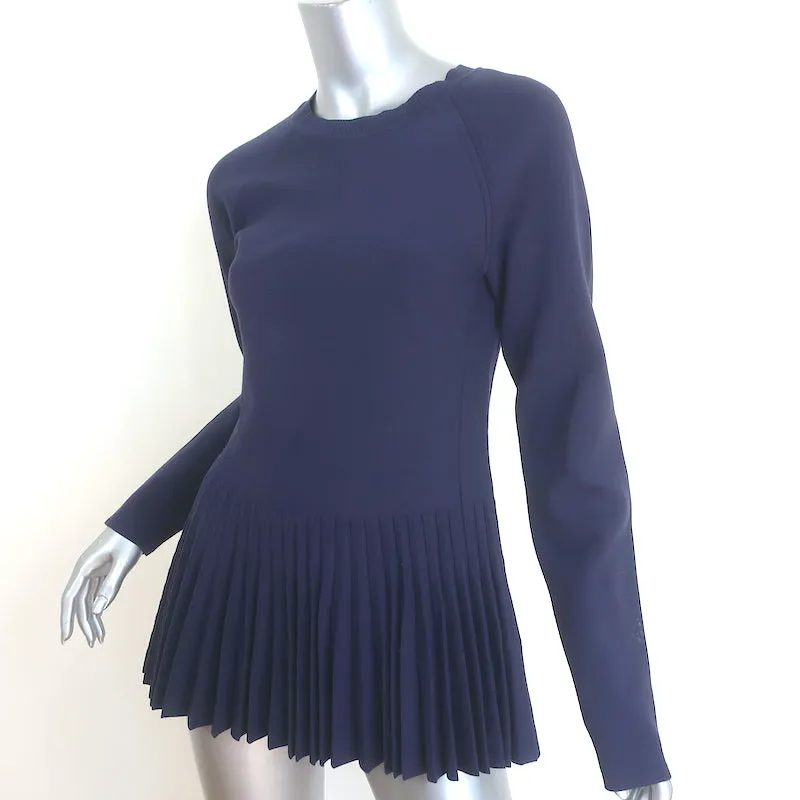 Sportmax Pleated Peplum Sweater Navy Stretch Knit Size Medium
