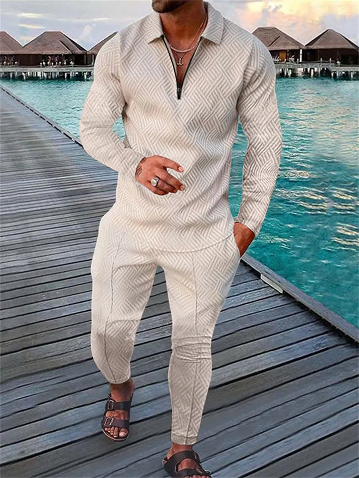 Spring Holiday Men's Lapel Quarter-Zip Pullover Fashion Sets