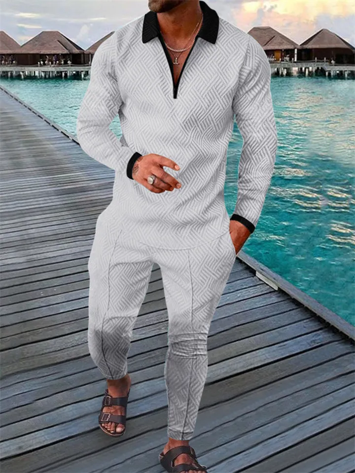 Spring Holiday Men's Lapel Quarter-Zip Pullover Fashion Sets