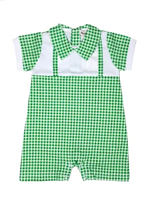 Spring "Strawberry Patch" Print Boys Green Checks Pima Romper
