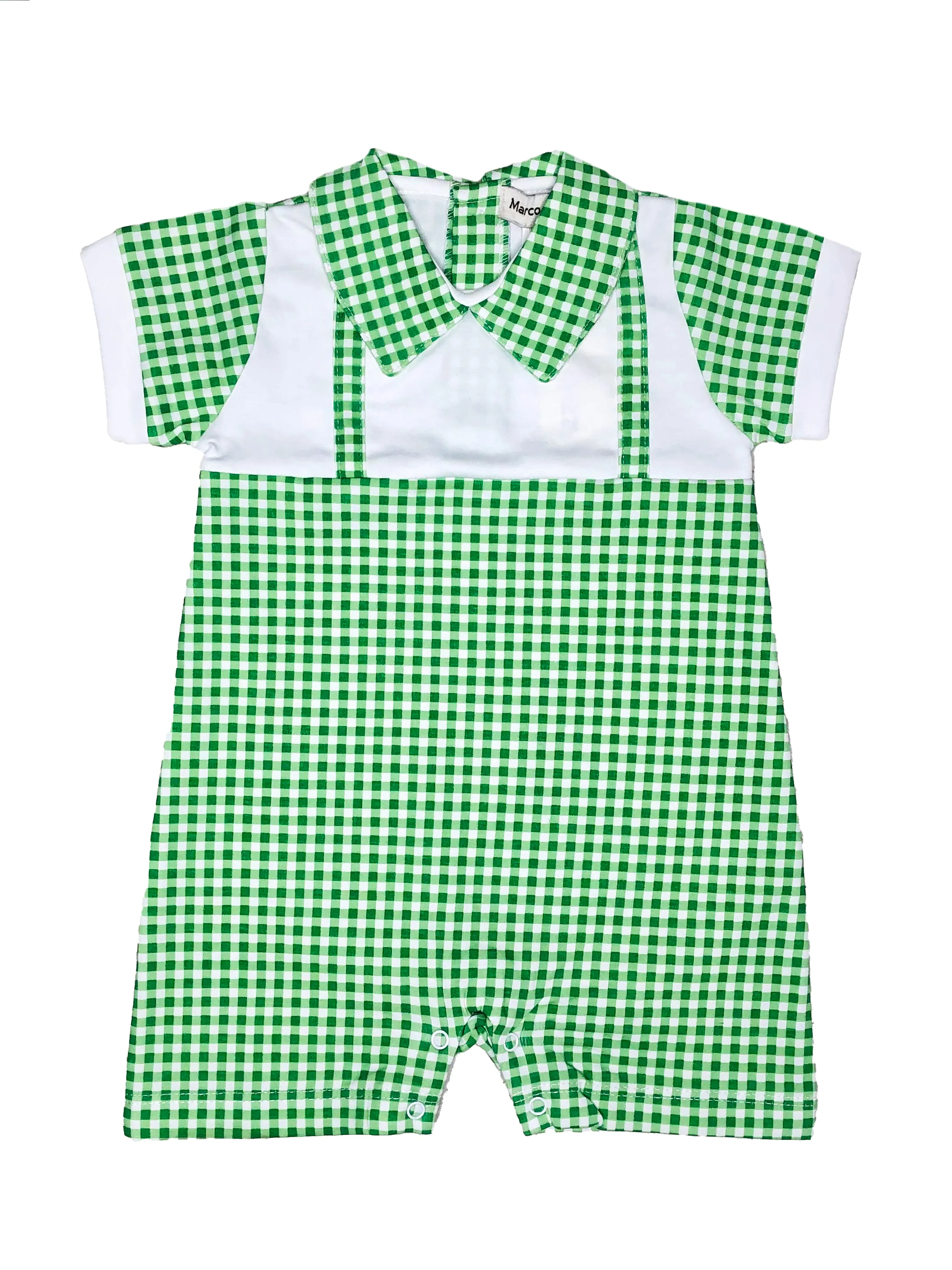 Spring "Strawberry Patch" Print Boys Green Checks Pima Romper