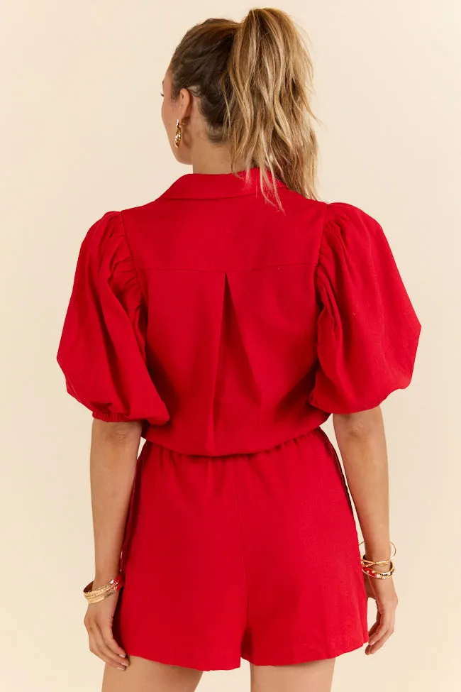 Stay With It Red Short Sleeve Romper