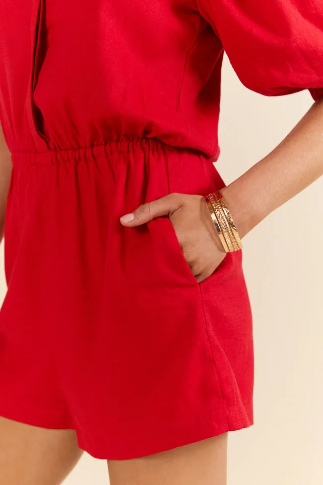 Stay With It Red Short Sleeve Romper