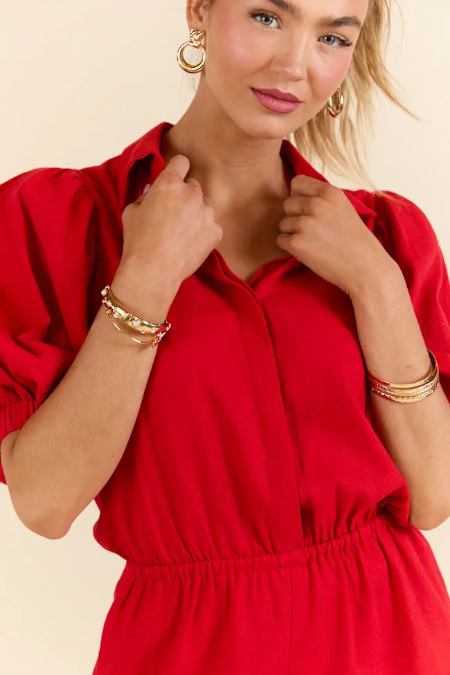 Stay With It Red Short Sleeve Romper
