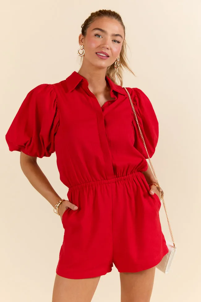 Stay With It Red Short Sleeve Romper