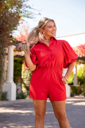 Stay With It Red Short Sleeve Romper
