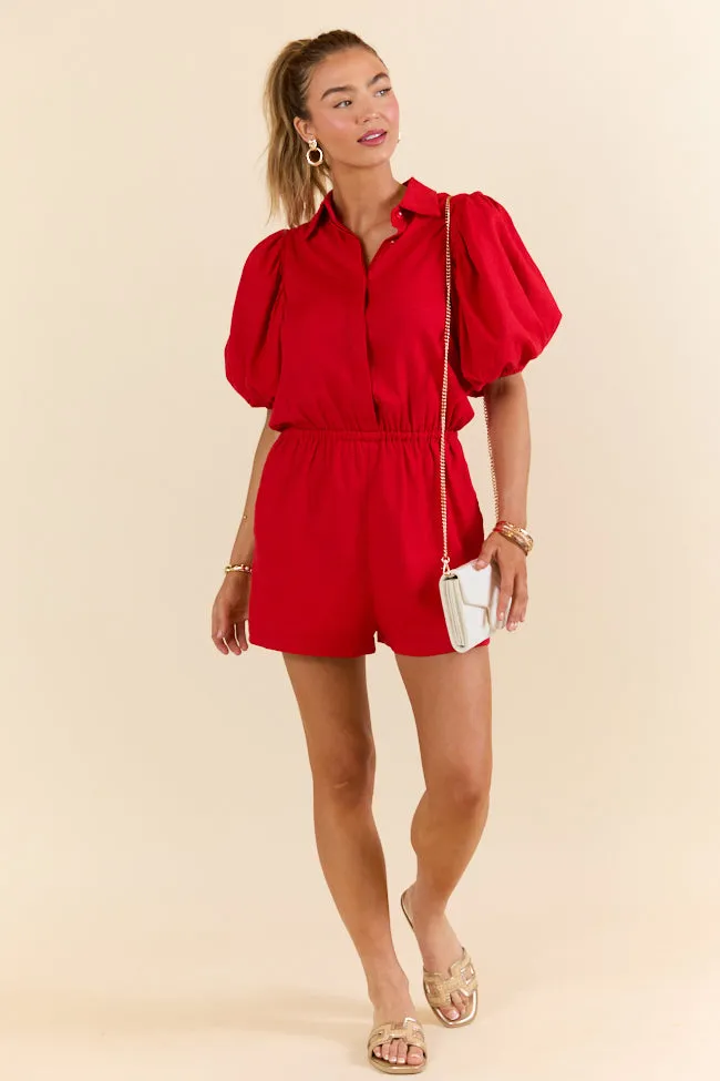 Stay With It Red Short Sleeve Romper