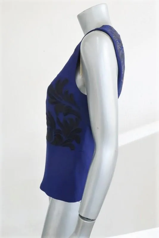 Stella McCartney Sleeveless Peplum Top Royal Blue Embroidered Crepe Size 38