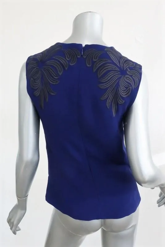 Stella McCartney Sleeveless Peplum Top Royal Blue Embroidered Crepe Size 38