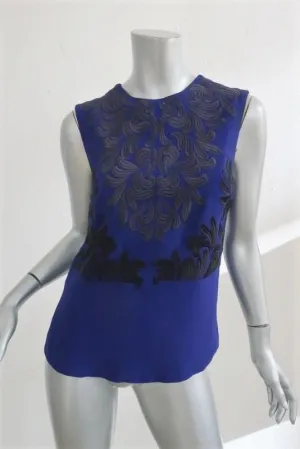 Stella McCartney Sleeveless Peplum Top Royal Blue Embroidered Crepe Size 38