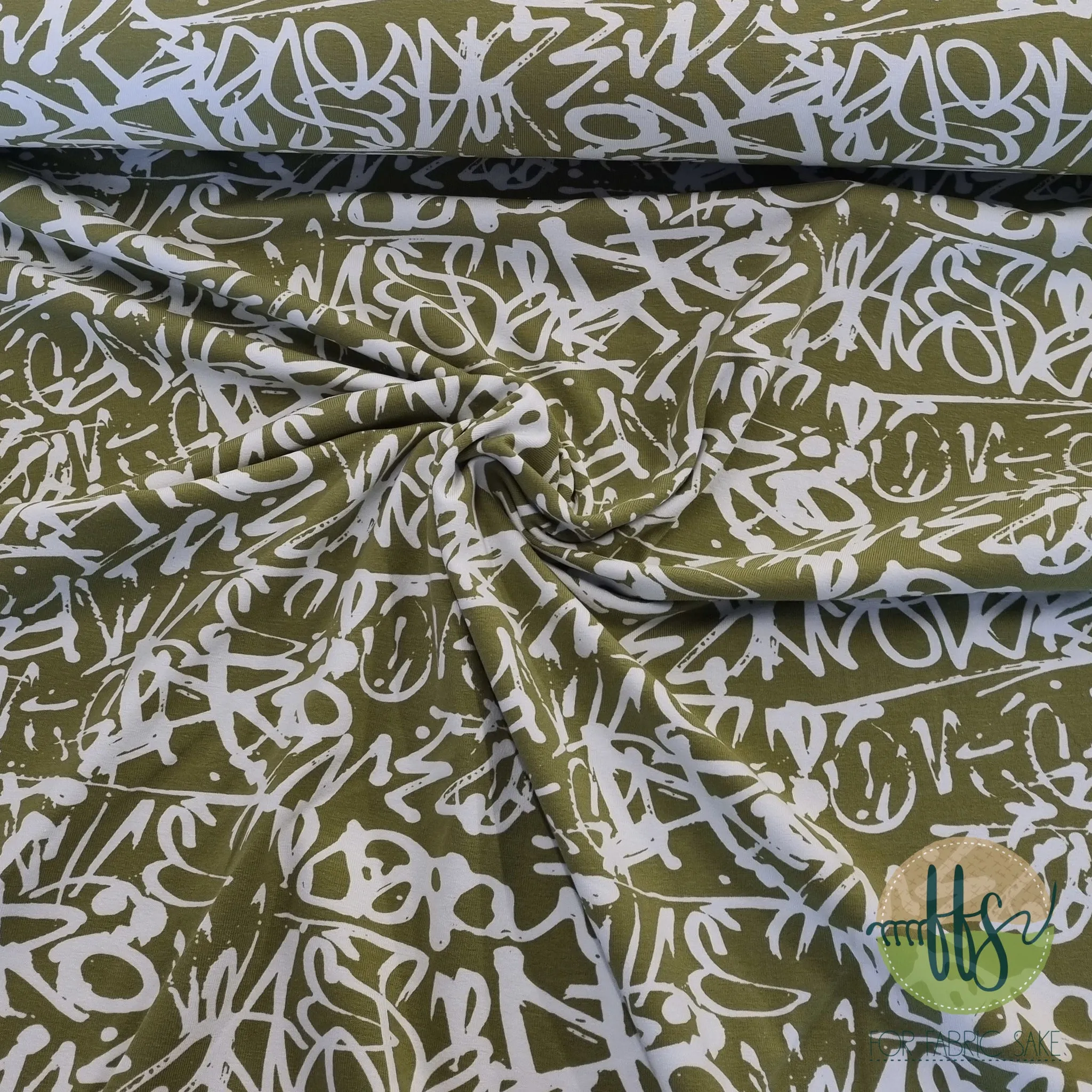 Street Art on Olive- Cotton Spandex 215g