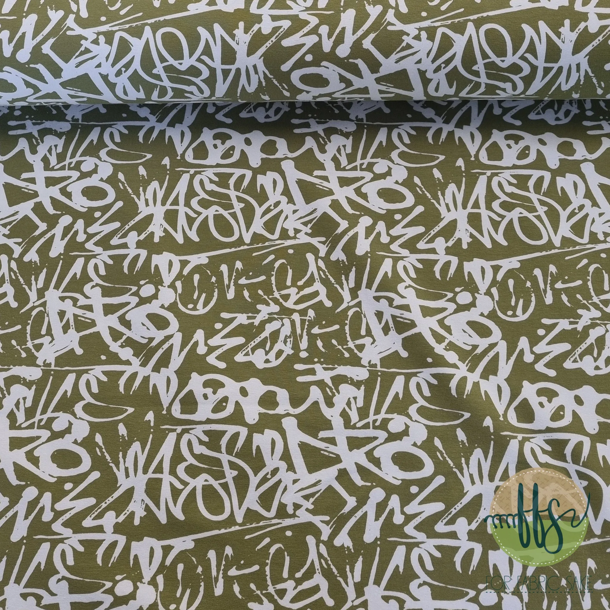 Street Art on Olive- Cotton Spandex 215g