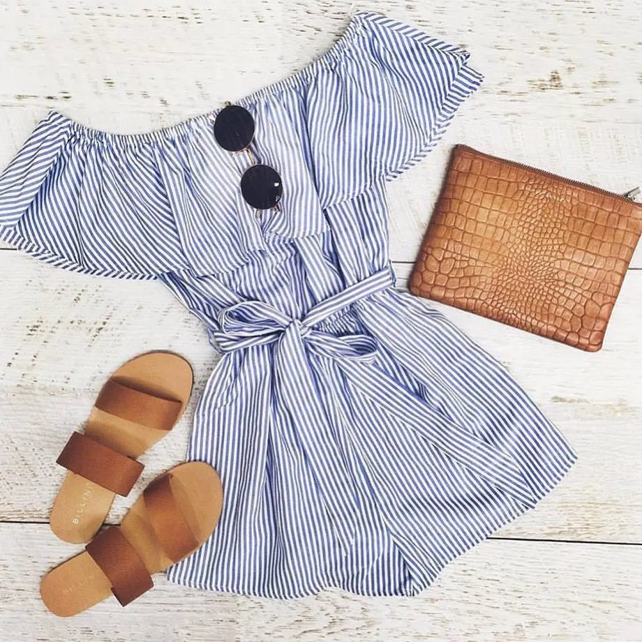 Stripe Off Shoulder Playsuit