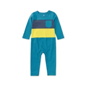 Striped Pocket Baby Romper - Nordic Blue