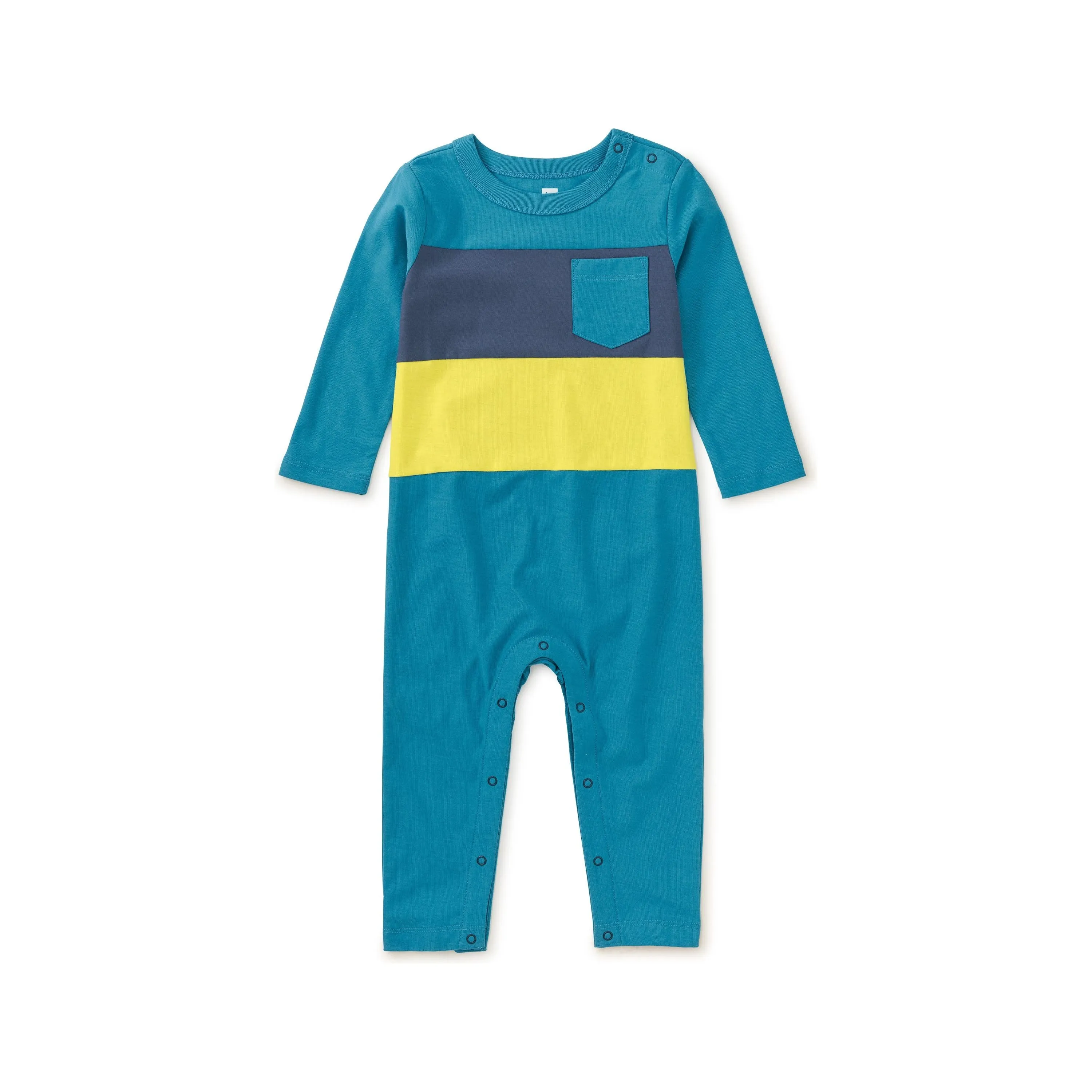 Striped Pocket Baby Romper - Nordic Blue