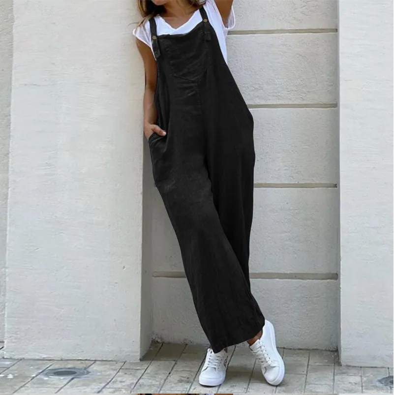Stunncal Suspenders Solid Color Long Jumpsuit(3 colors)
