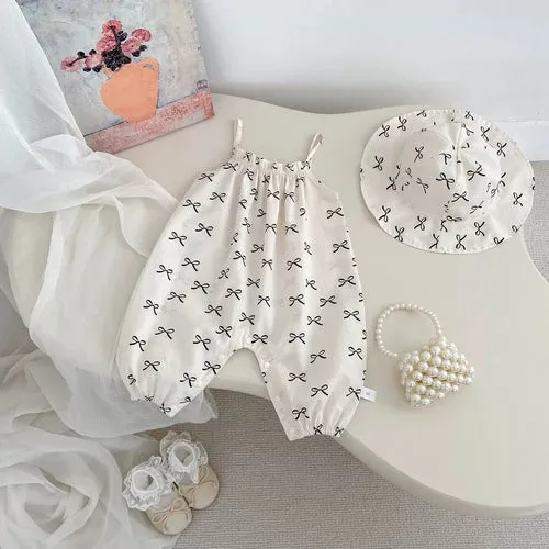 Summer Arrival Baby Girls Cute Sleeveless Strap Rompers with Hat