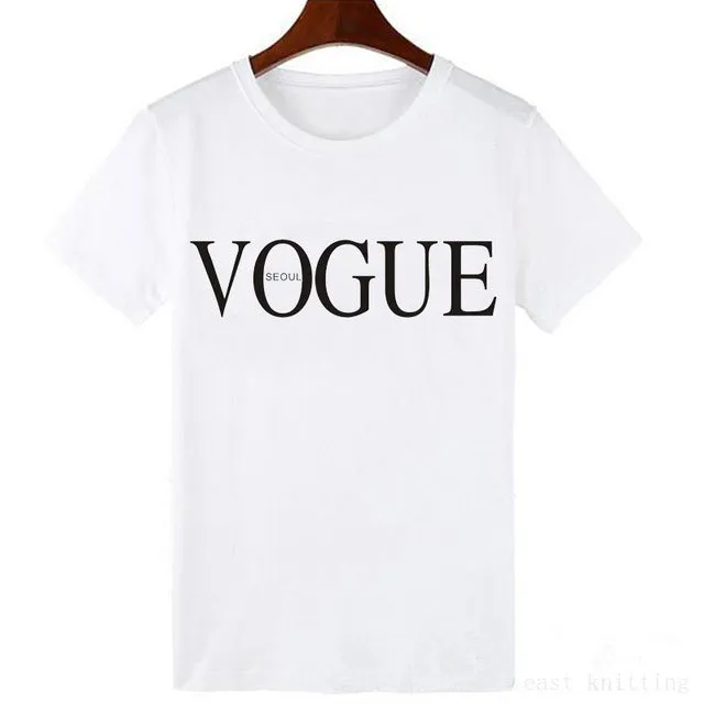 Summer Girl Short Sleeve Tops for Women VOGUE Letter Printed