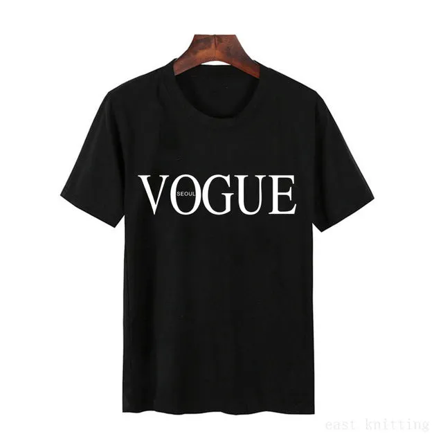 Summer Girl Short Sleeve Tops for Women VOGUE Letter Printed