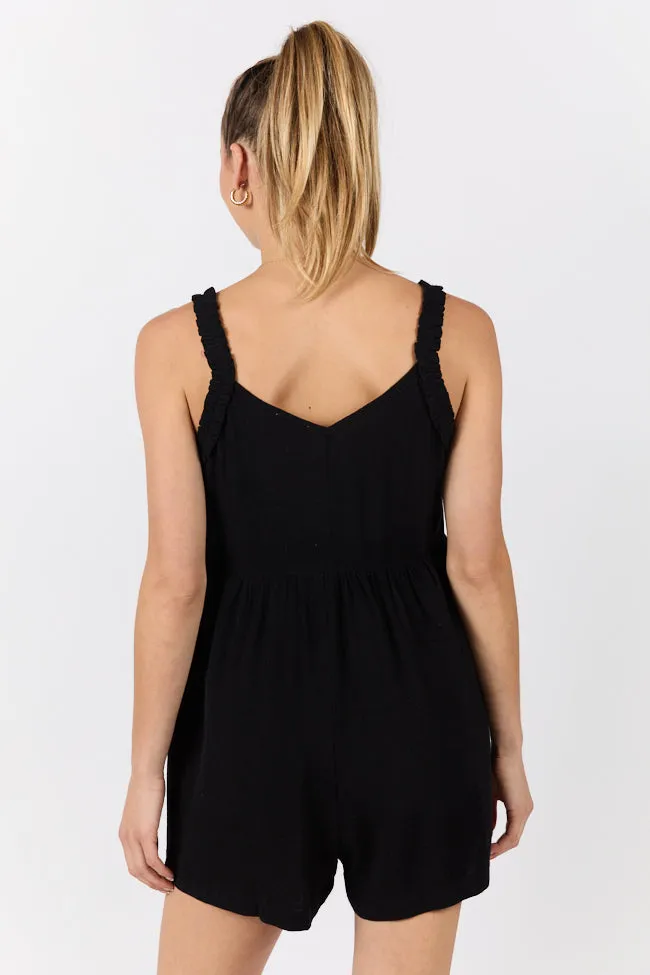 Sun Kissed Black Ruffle Strap Solid Romper