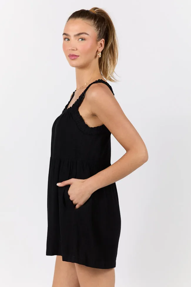 Sun Kissed Black Ruffle Strap Solid Romper