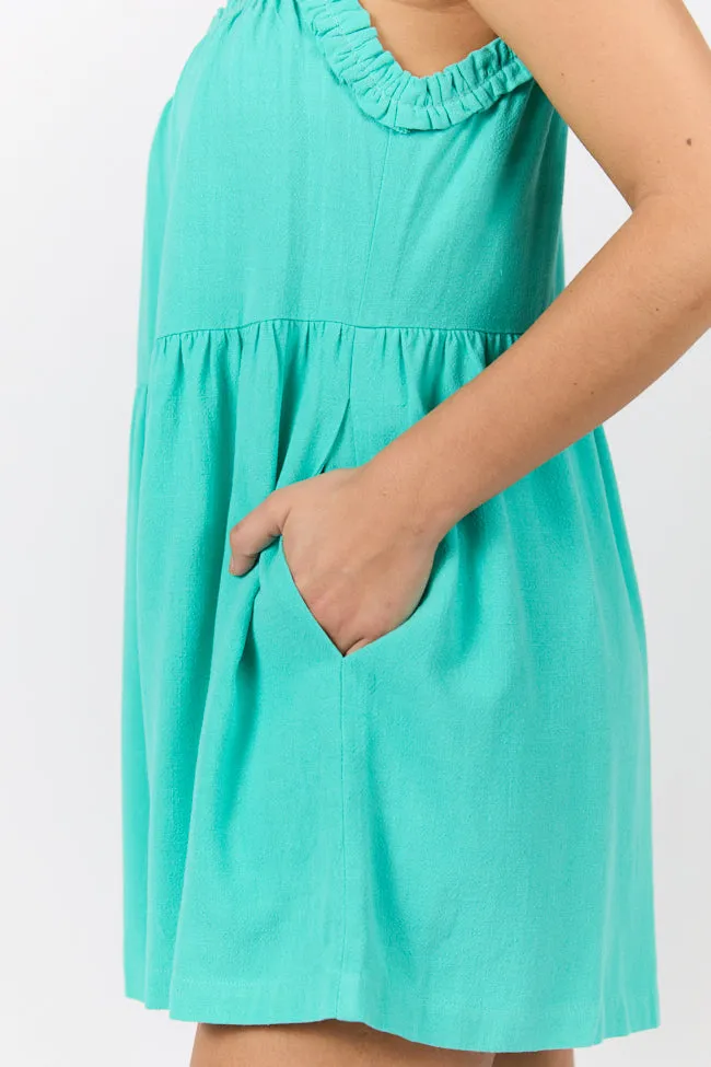 Sun Kissed Teal Ruffle Strap Solid Romper