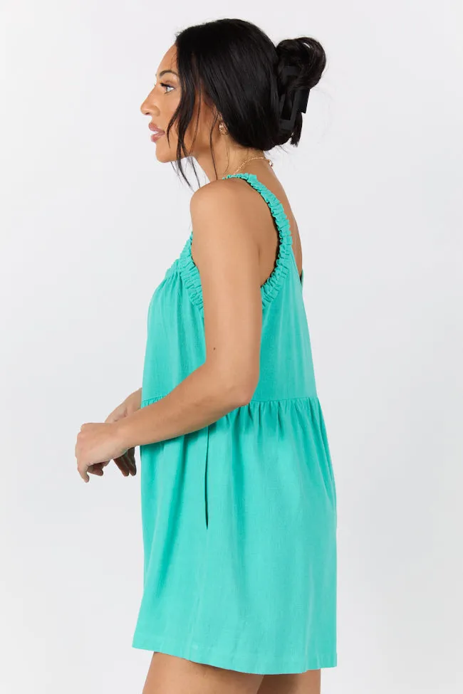 Sun Kissed Teal Ruffle Strap Solid Romper