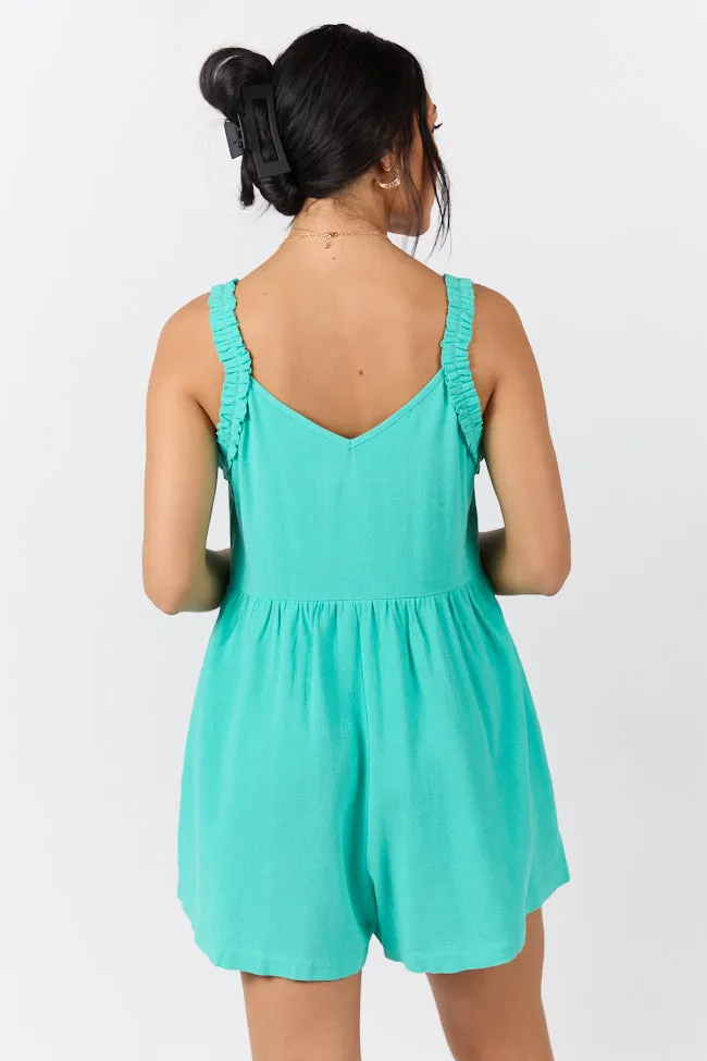 Sun Kissed Teal Ruffle Strap Solid Romper