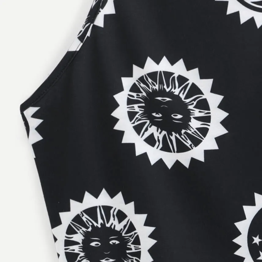 Sun Moon Halter Neck Backless Crop Top