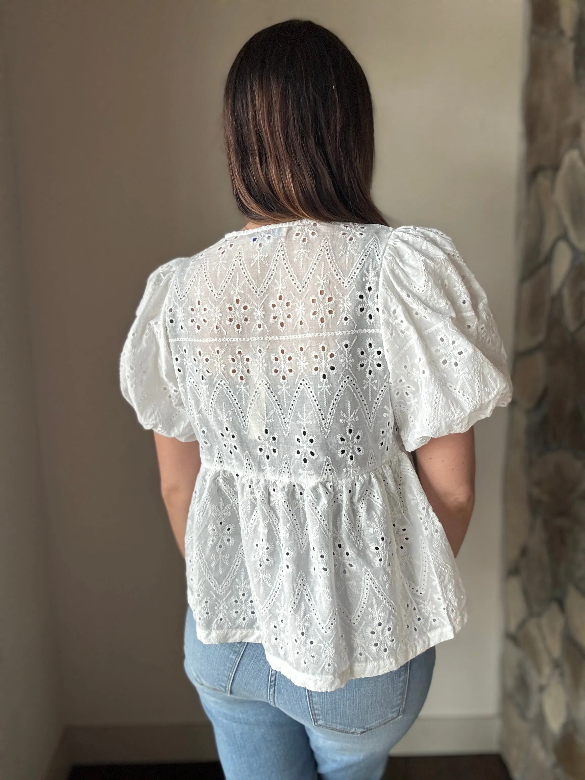 sunday stroll white eyelet front tie top
