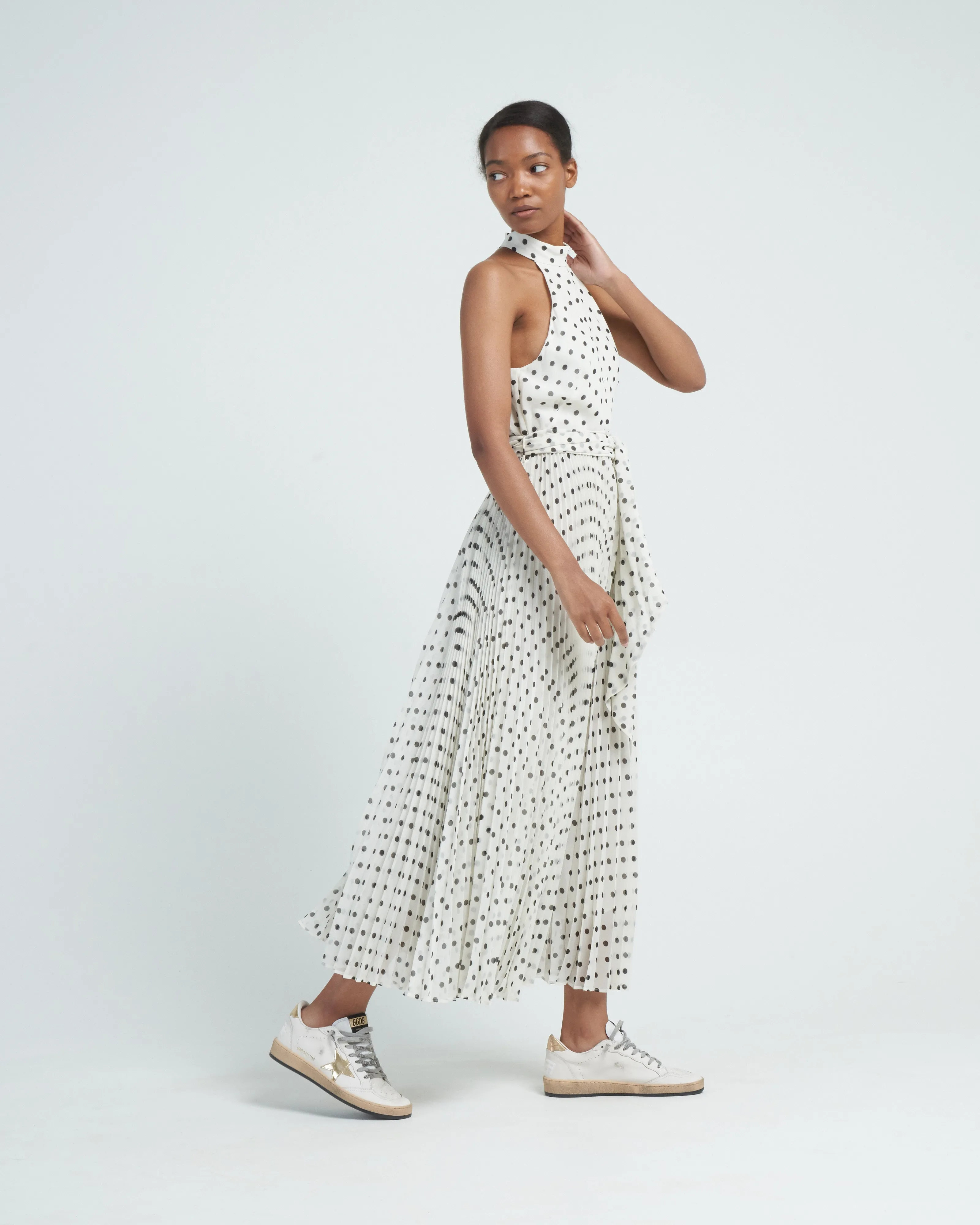 sunray picnic dress - cream/black dot