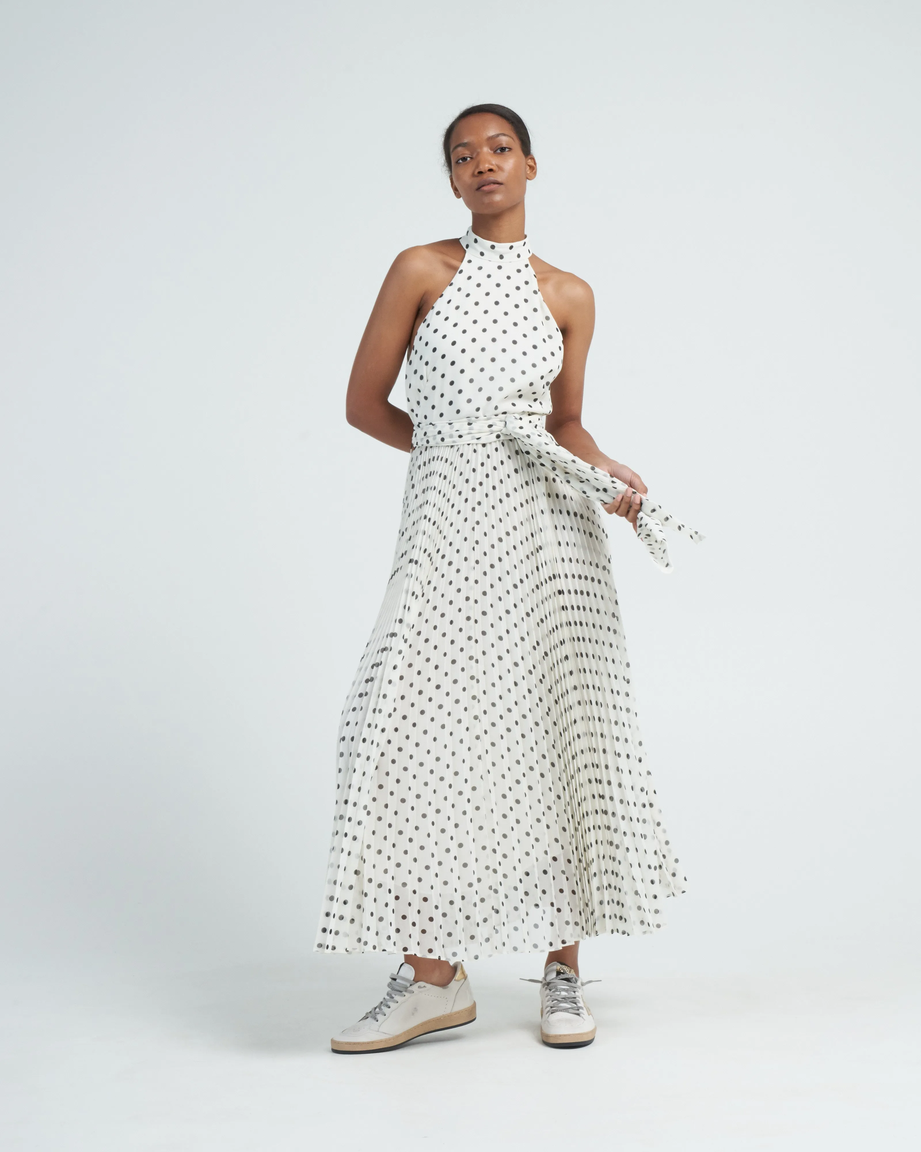 sunray picnic dress - cream/black dot