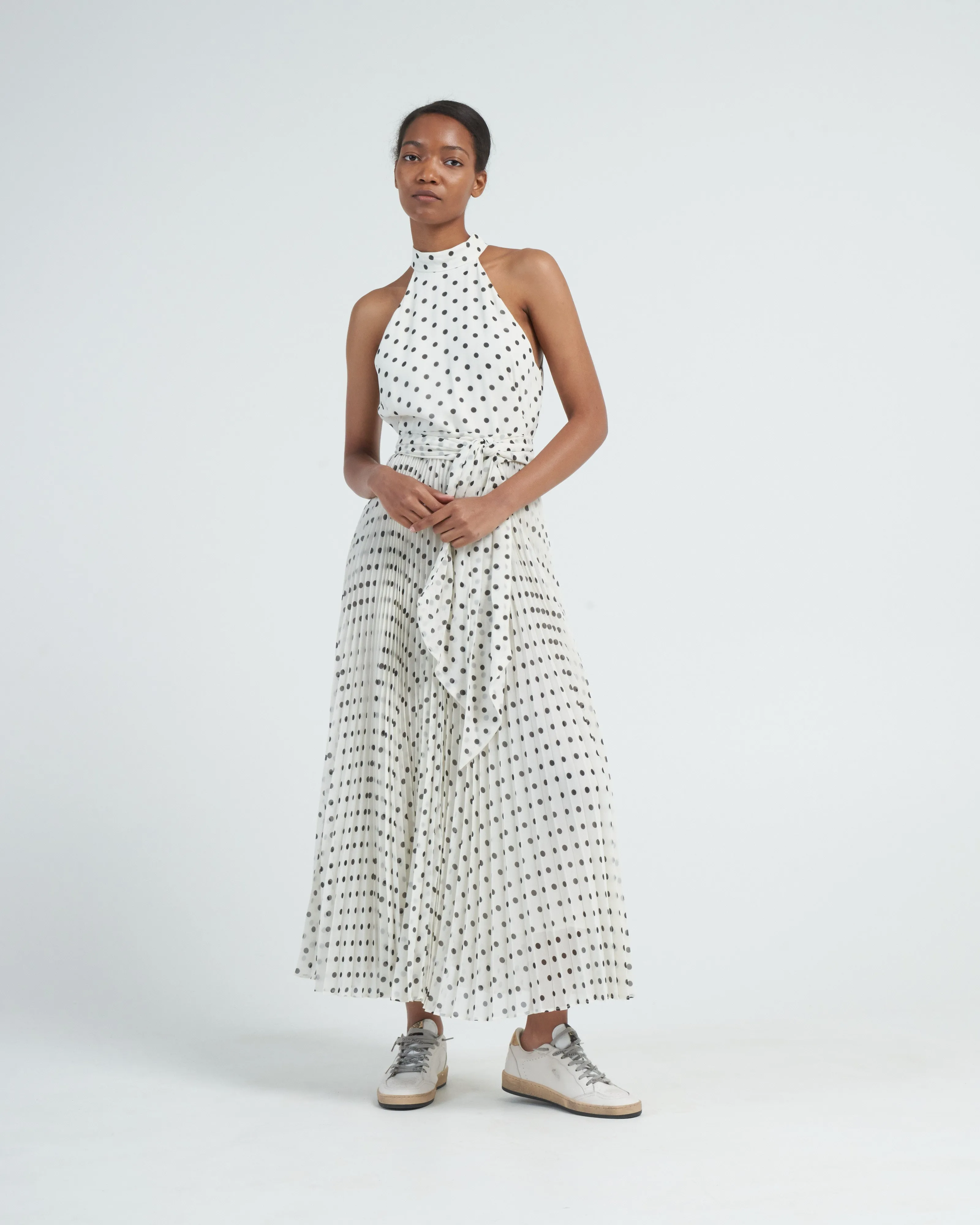 sunray picnic dress - cream/black dot