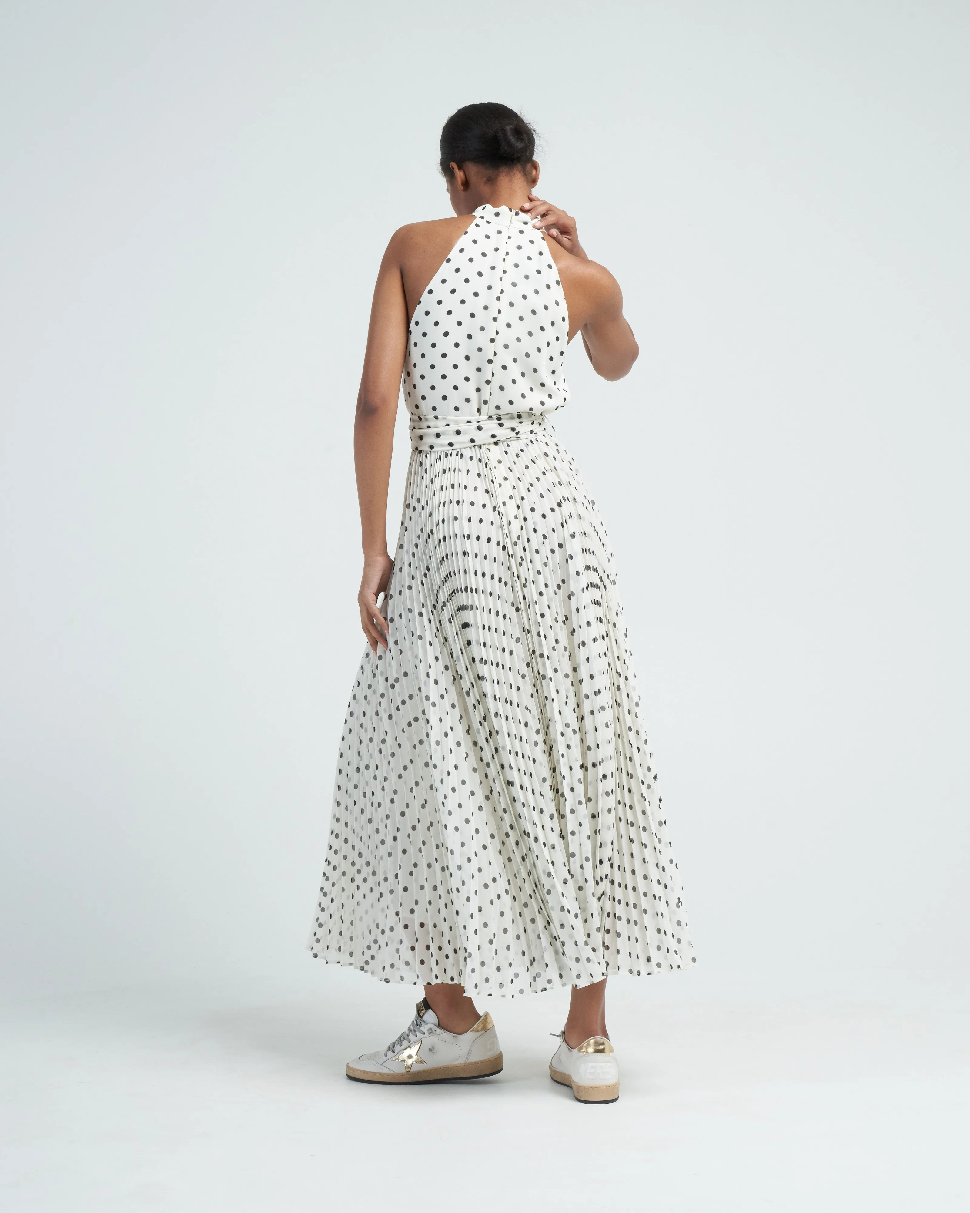 sunray picnic dress - cream/black dot