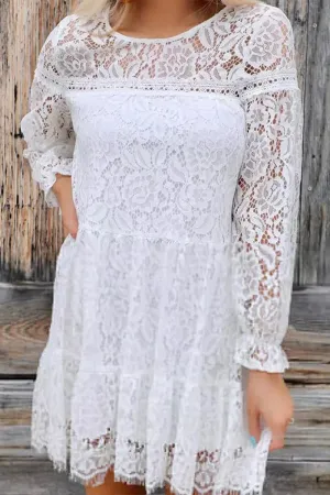 Sweet Elegant Solid Lace Patchwork O Neck Princess Dresses