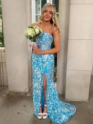 Sweetheart Mermaid Lace Long Prom Dresses with Split