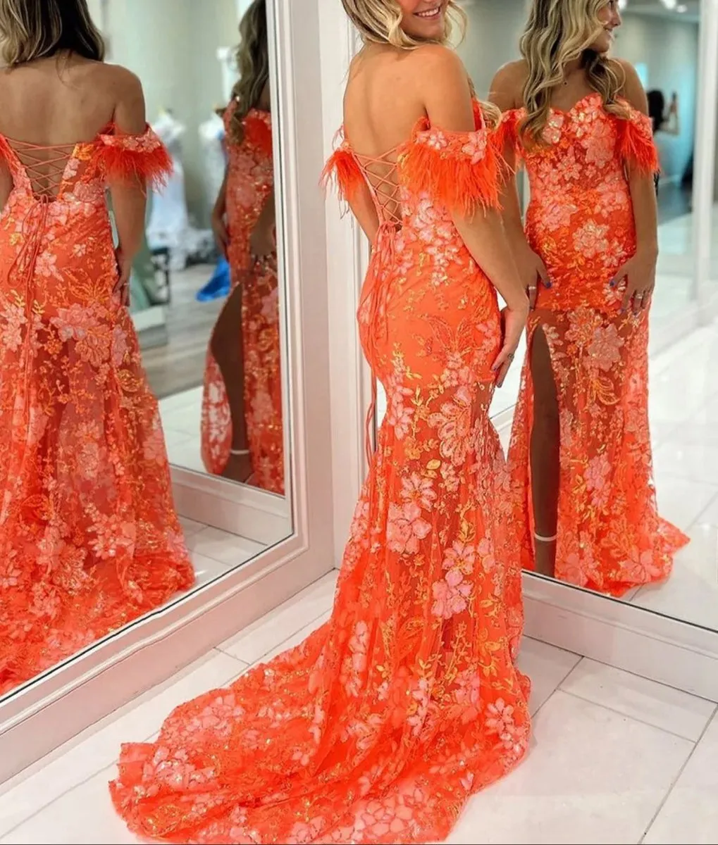 Sweetheart Mermaid Lace Long Prom Dresses with Split