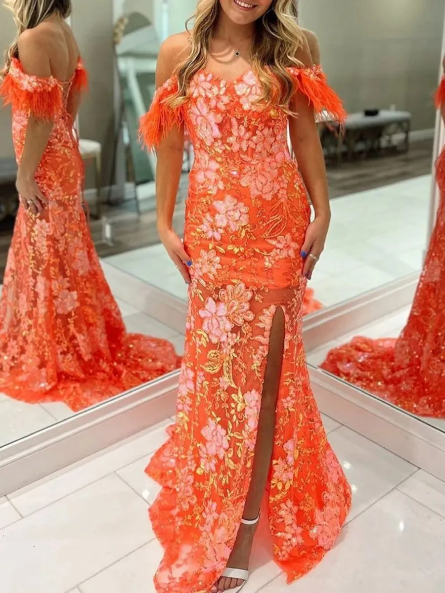 Sweetheart Mermaid Lace Long Prom Dresses with Split