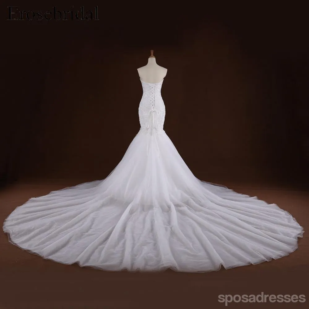Sweetheart Neckline Mermaid Lace Long Tail Luxurious Wedding Bridal Dresses, Custom Made Wedding Dresses, Affordable Wedding Bridal Gowns, WD246