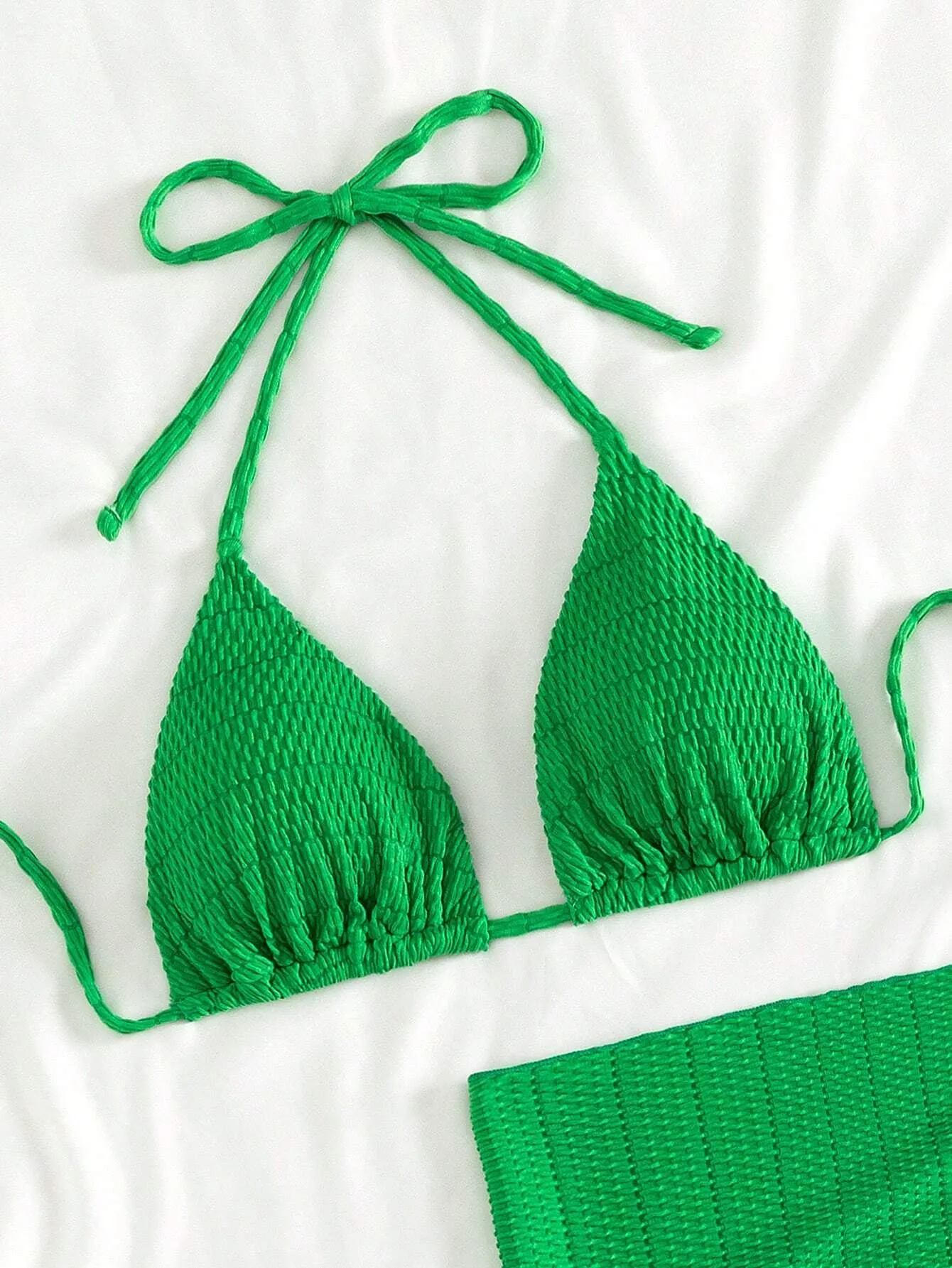 Swim Chiccia Summer Beach Plain Halter Triangle Bikini Set with Beach Skirt