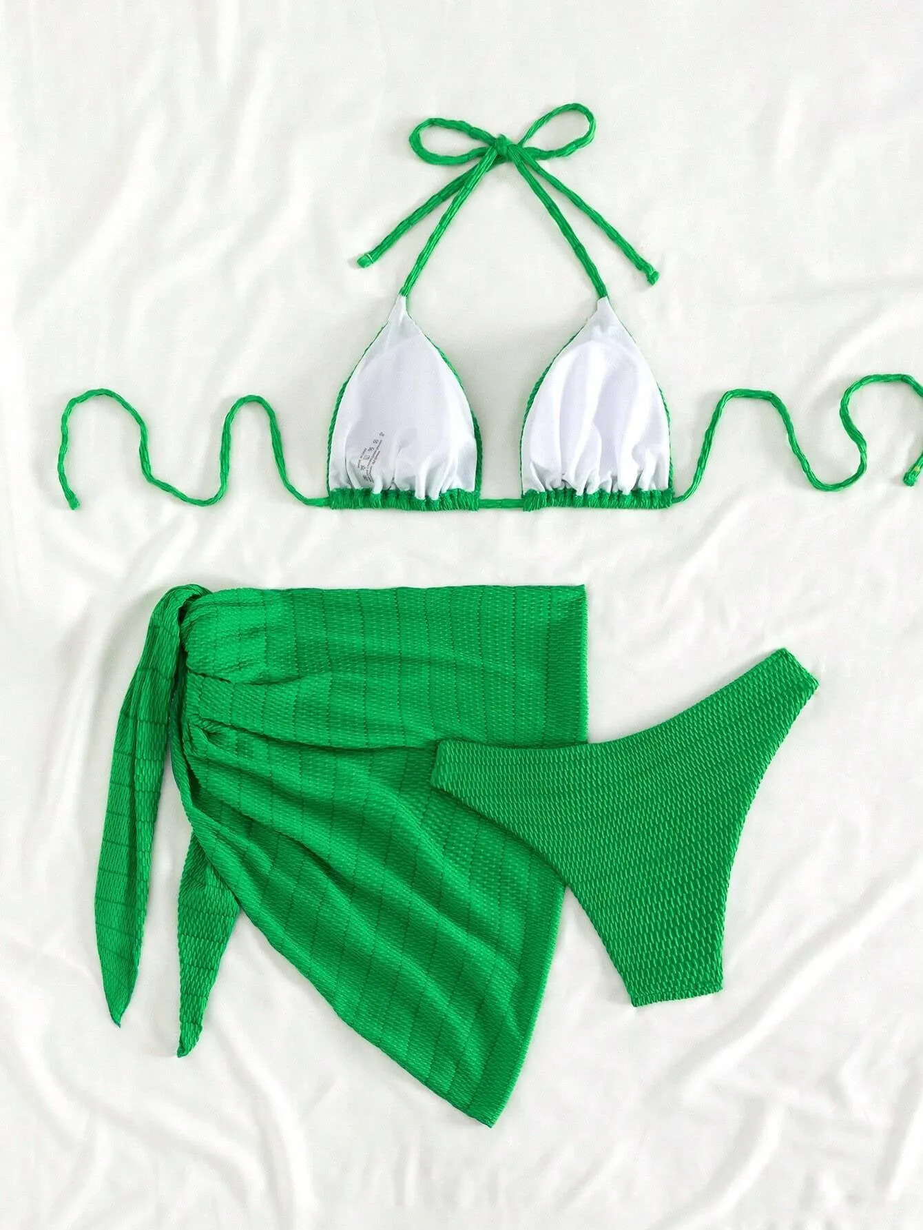 Swim Chiccia Summer Beach Plain Halter Triangle Bikini Set with Beach Skirt