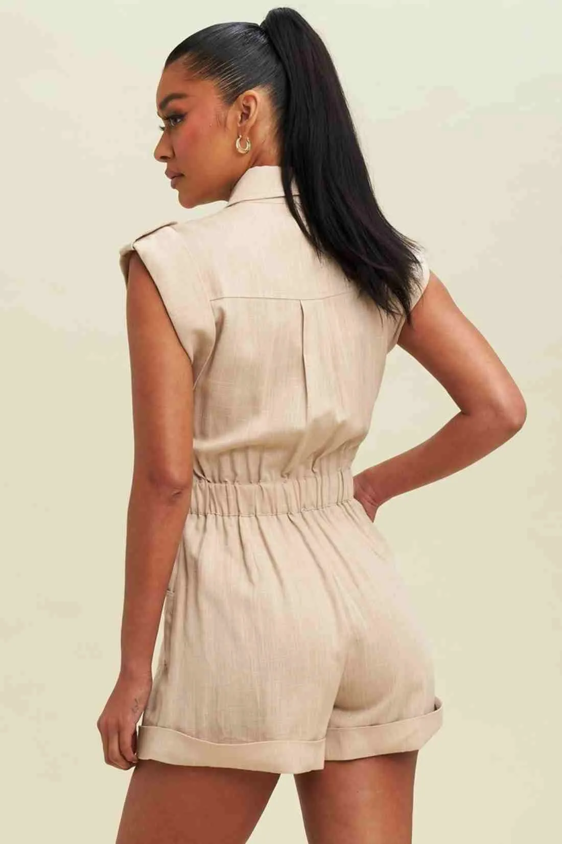 Taupe Linen Romper