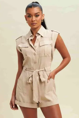 Taupe Linen Romper