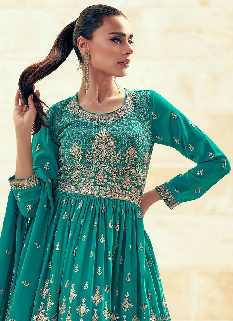 Teal Blue Reshamkari Embroidered Wedding Lehenga Kurti And Dupatta