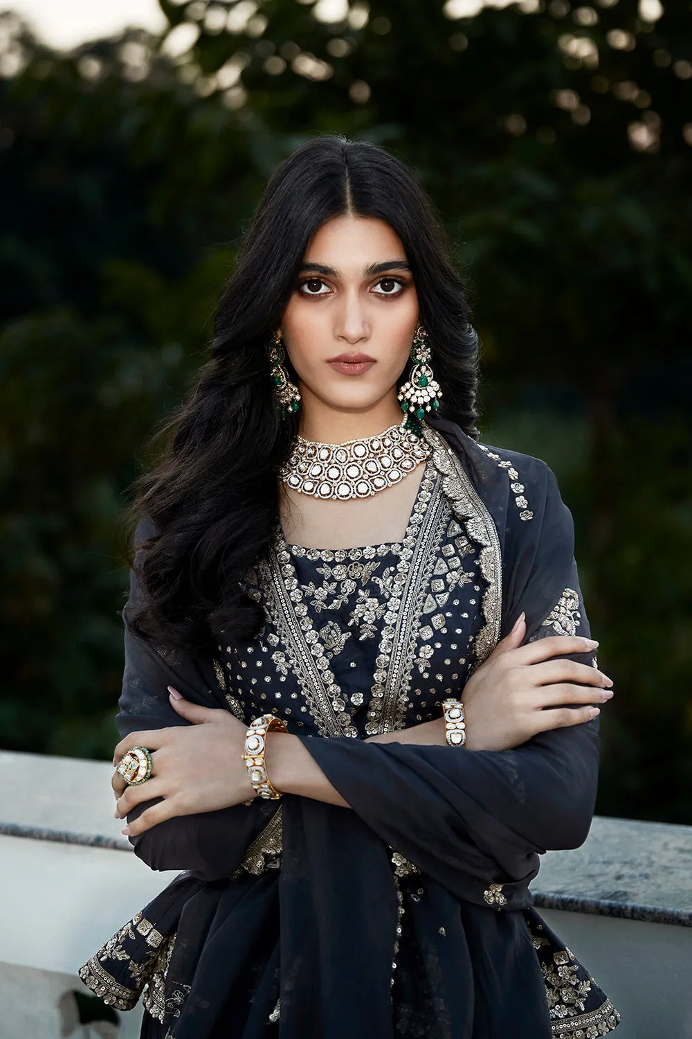 The British Grey Royal Matsya Peplum Lehenga Set